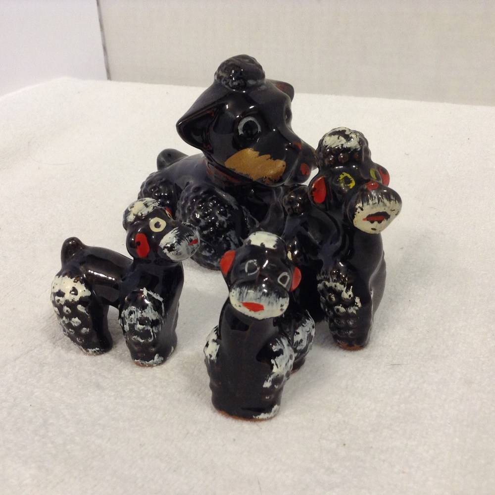 Mid-Century Vintage Redware black poodle figurines
